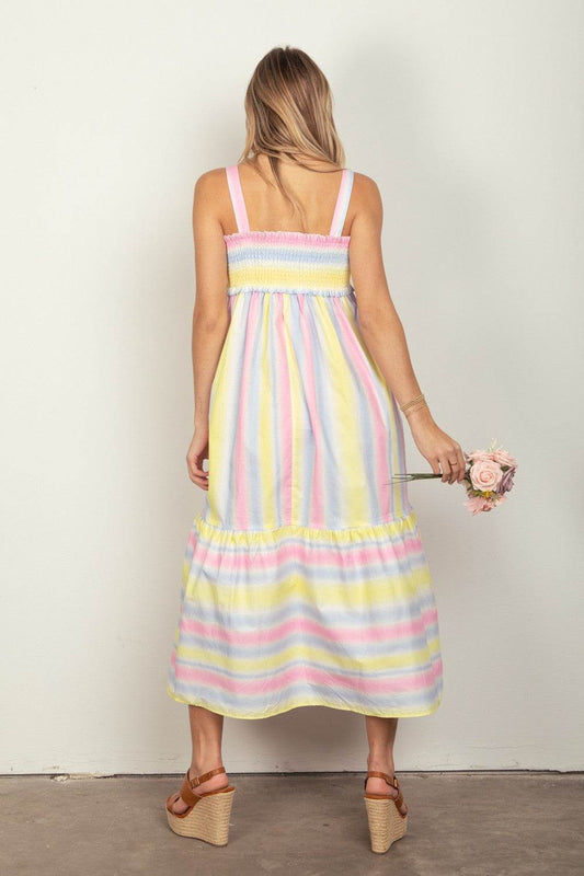 VERY J Striped Woven Smocked Women Midi Cami Dress - Zara-Craft