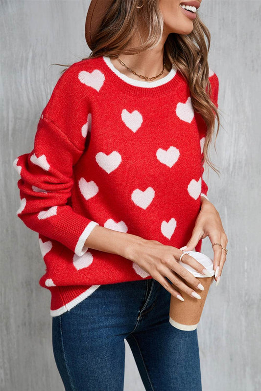 Angel Wings Contrast Trim Heart Round Neck Women Sweater - Zara-Craft