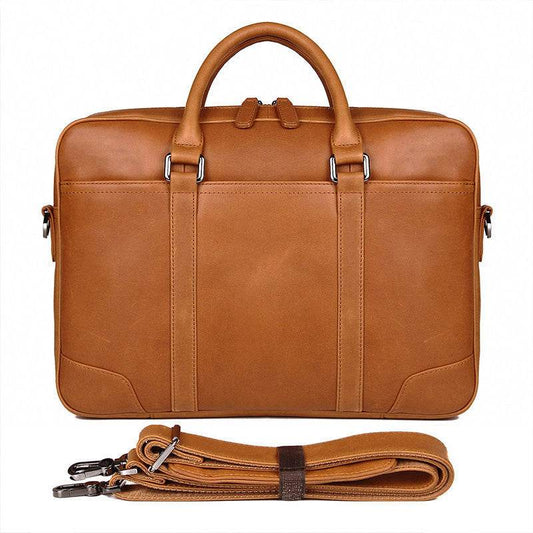 Double-Layer Zipper Bag With Tree Cream Leather Briefcase - Zara-Craft