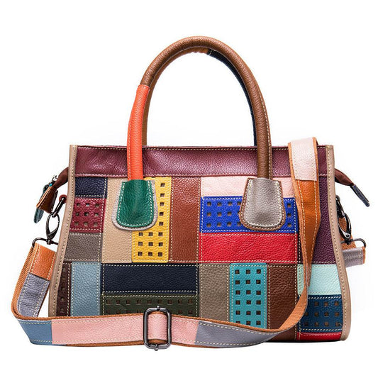 Cephalic Cowhide Color Patchwork Women Handbag - Zara-Craft