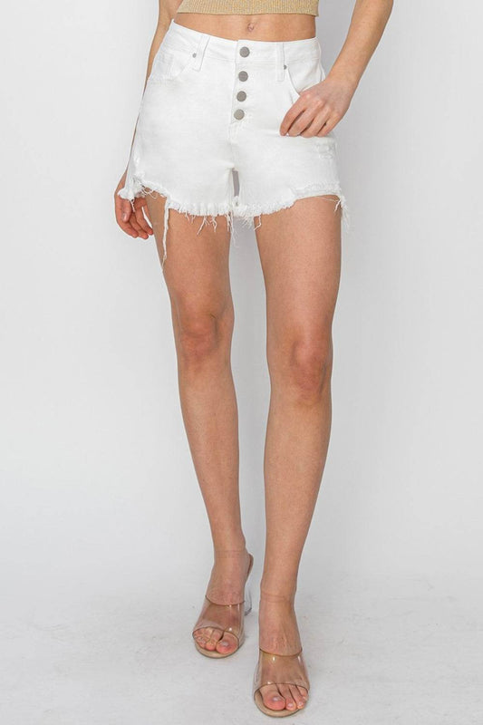 RISEN Button Fly Frayed Hem Denim Women Shorts - Zara-Craft