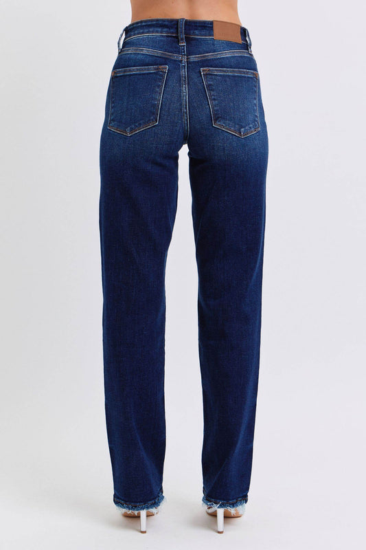 Judy Blue Full Size Raw Hem Straight Leg Women Jeans - Zara-Craft