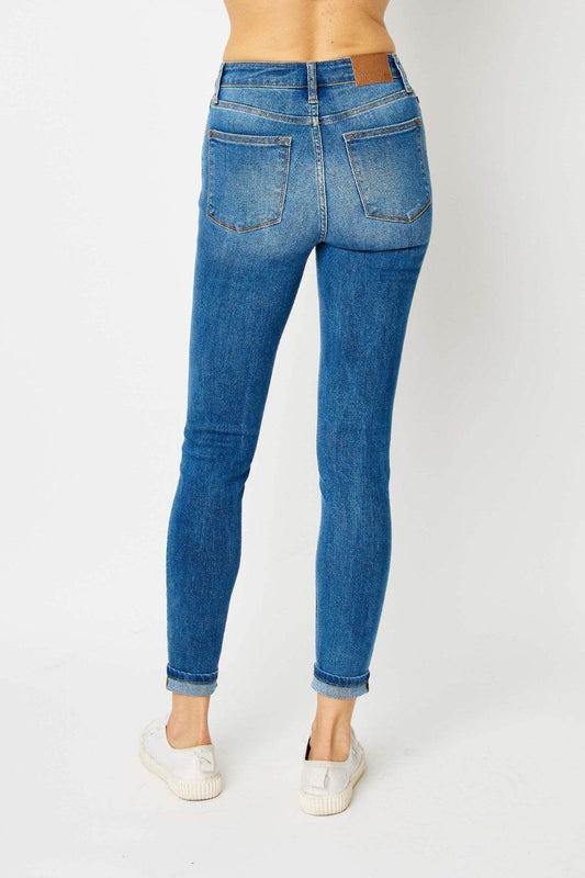 Judy Blue Full Size Cuffed Hem Low Waist Skinny Women Jeans - Zara-Craft