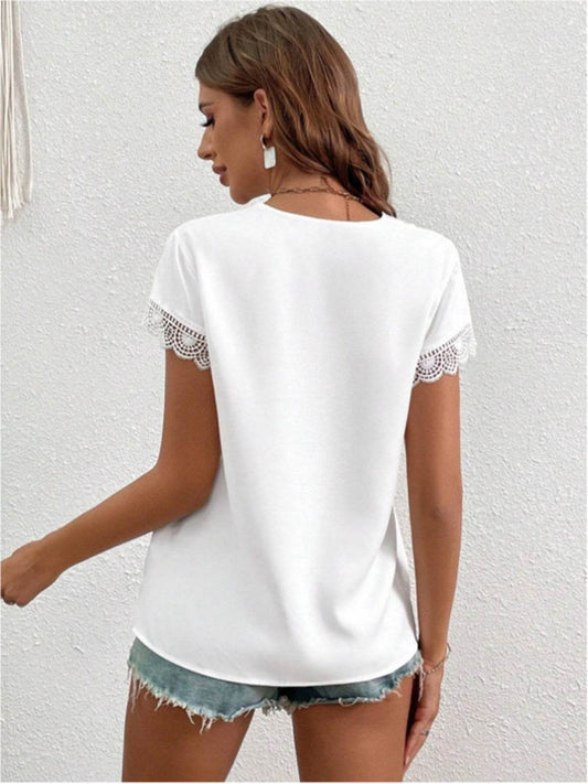 Lace Detail V-Neck Cap Sleeve Women Blouse - Zara-Craft