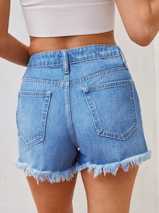 Distressed Raw Hem Women Denim Shorts - Zara-Craft