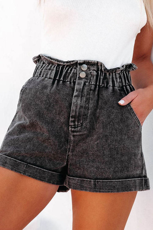 Paperbag Waist Denim Women Shorts with Pockets - Zara-Craft