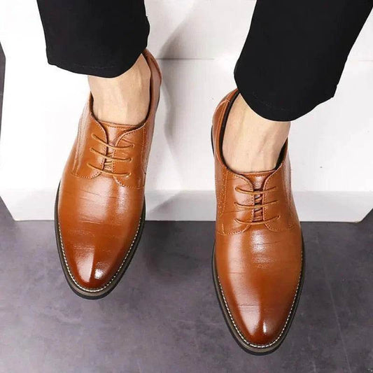 Men's Leather Shoes, Derby Shoes Business Casual Dress Shoes Lace-Up Pointed Toe Low Top Gentleman Office Work Comfortable Wedding Shoes - Zara-Craft