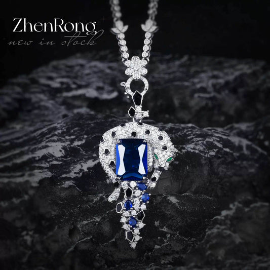 High-End Jewelry Emerald Pendant Blue Diamond Ring Necklace - Zara-Craft