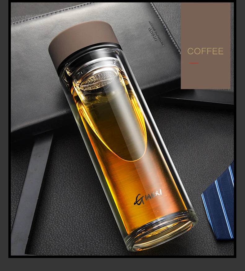 Double-layer Glass Water Cup Heat-resistant Glass Bottle With Tea Drain Filter Various Capacities Office Mug Kitchen Accessories - Zara-Craft