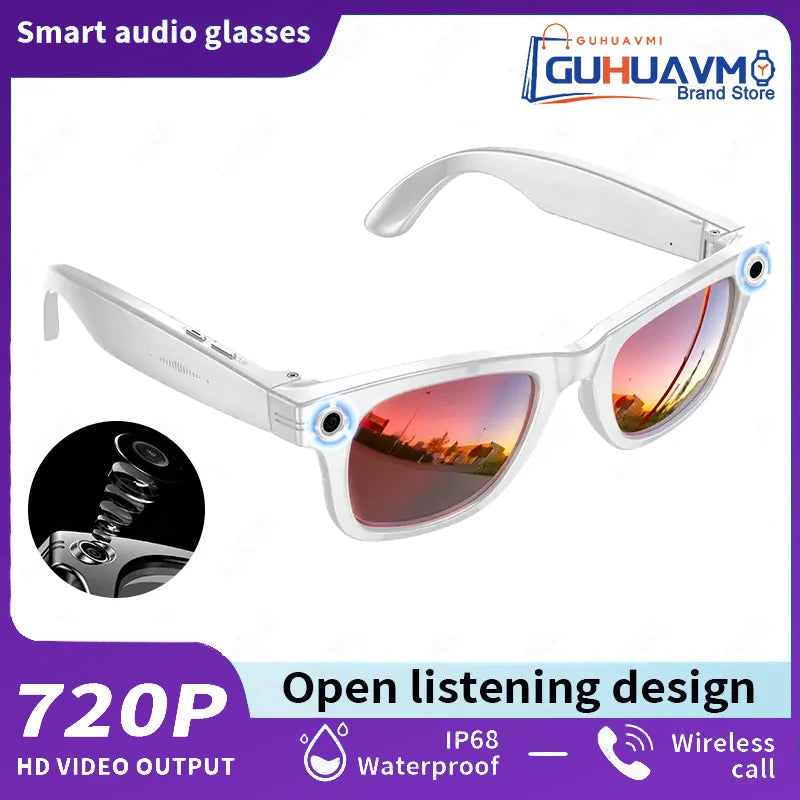 GUHUAVMI AI Smart Glasses with 8MP Camera Video Recording 100+ Languages Translation Sunglasses Bluetooth Call Music Play