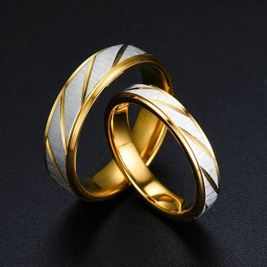 Fashion Stainless Steel Gold Color Wave Pattern Couple Ring Titanium Steel Wedding Engagement Ring Promise Ring Jewelry Gift - Zara-Craft