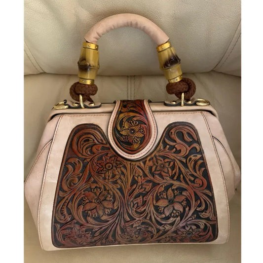 Luxury Handmade Women Shoulder Handbag Vintage Carved Leather