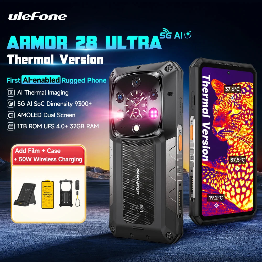 Ulefone Armor 28 Ultra 5G AI Thermal Imaging Rugged Phone Dimensity 9300+ 1TB ROM 32GB RAM Android Smartphone AMOLED Mobile