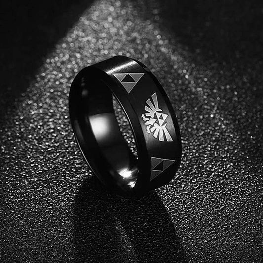 Fashion Anime Triforce Triangle Symbol Band Ring for Men Women 316L Stainless Steel Finger Rings Cosplay Party Jewelry Gifts - Zara-Craft
