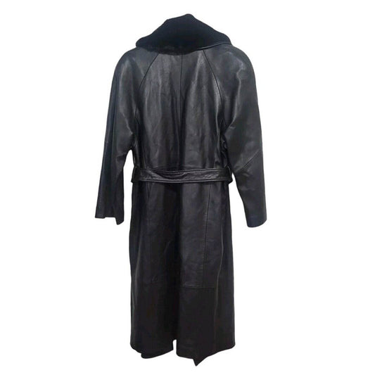 (Used) Lord & Taylor Black Vintage Long Suede Leather Women Coat W/Faux Fur Collar Size M - Zara-Craft