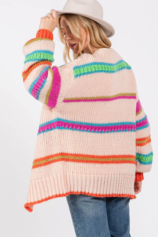 SAGE + FIG Rainbow Striped Open Front Knit Women Cardigan - Zara-Craft