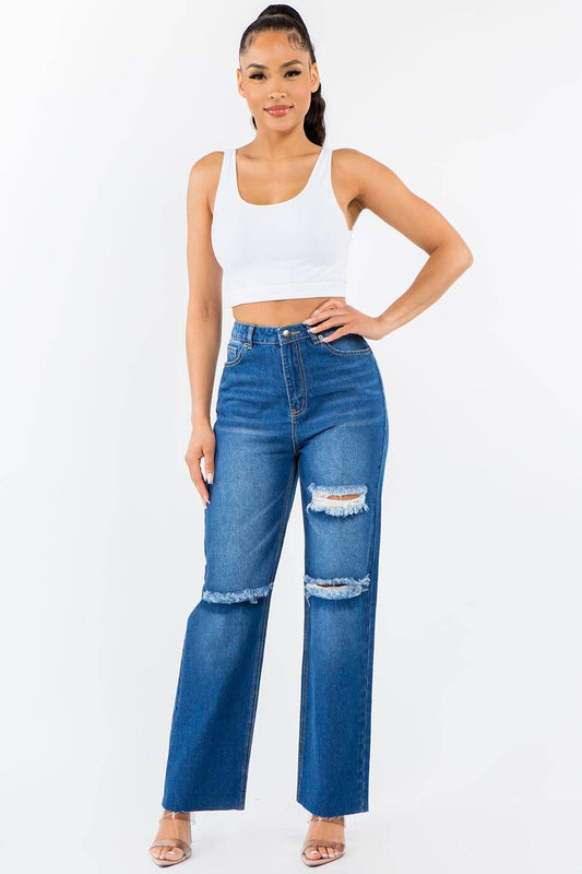 American Bazi High Waist Distressed Wide Leg Women Jeans - Zara-Craft