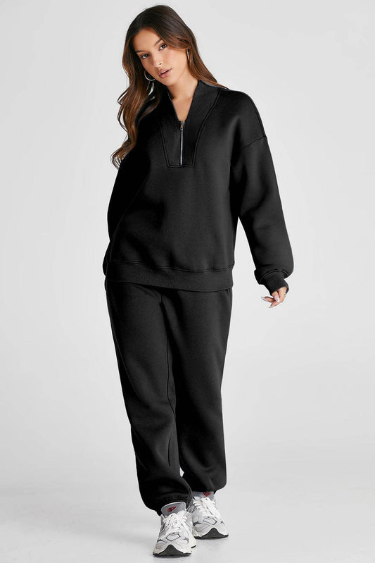 Quarter Zip Long Sleeve Top and Pants Set - Zara-Craft