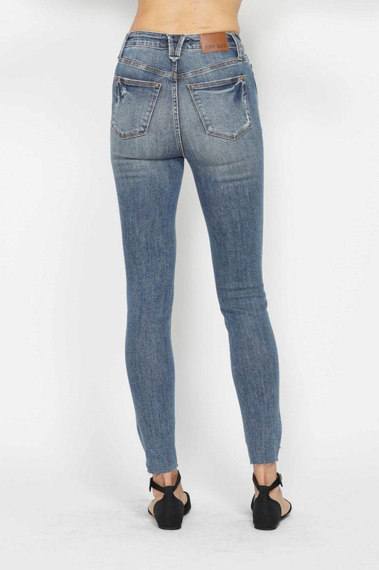 Judy Blue Full Size Tummy Control Vintage Wash Hem Destroy Skinny Women Jeans - Zara-Craft