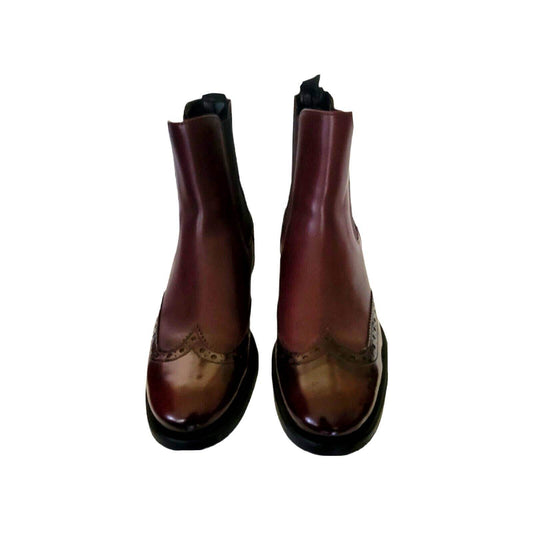 (Used) Boemos burgundy pull-on patent leather Chelsea studded Italian boots Size EU 40 - Zara-Craft