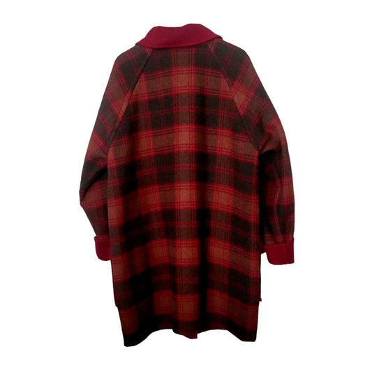 (Used) Vintage Reversible Wool Plaid Long Coat Raglan Sleeves Size L/XL - Zara-Craft