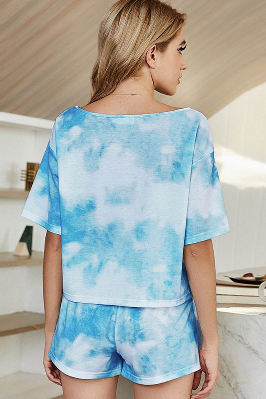 Tie-Dye Boat Neck Top and Shorts Women Lounge Set - Zara-Craft