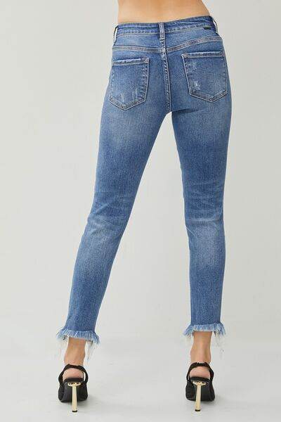 RISEN Distressed Frayed Hem Slim Women Jeans - Zara-Craft