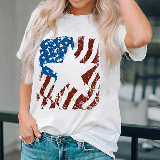SYNZ US Flag Graphic Round Neck Women T-Shirt - Zara-Craft