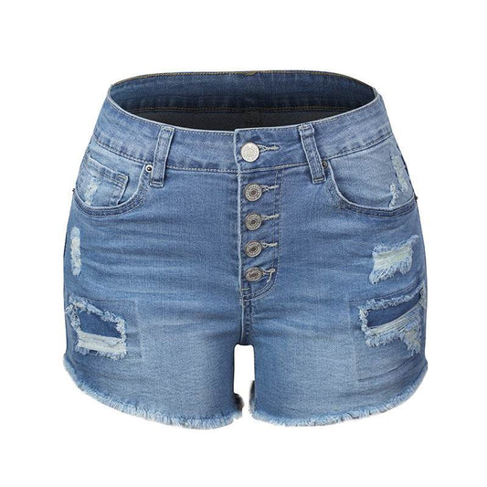 Explosive Hole Flow Patch Ladies High Stretch Denim Shorts - Zara-Craft