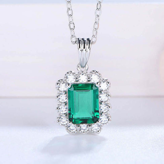 1.5 Carat Lab-Grown Emerald Pendant 925 Sterling Silver Women Necklace - Zara-Craft