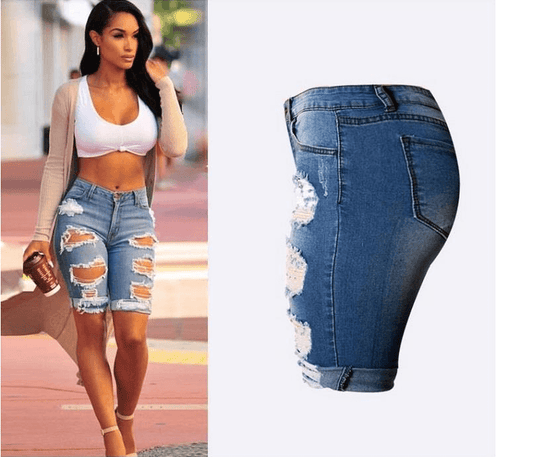 Womens High Waist Sexy Jeans Women Shorts Fashion Ripped Hole Washed Stretch - Zara-Craft