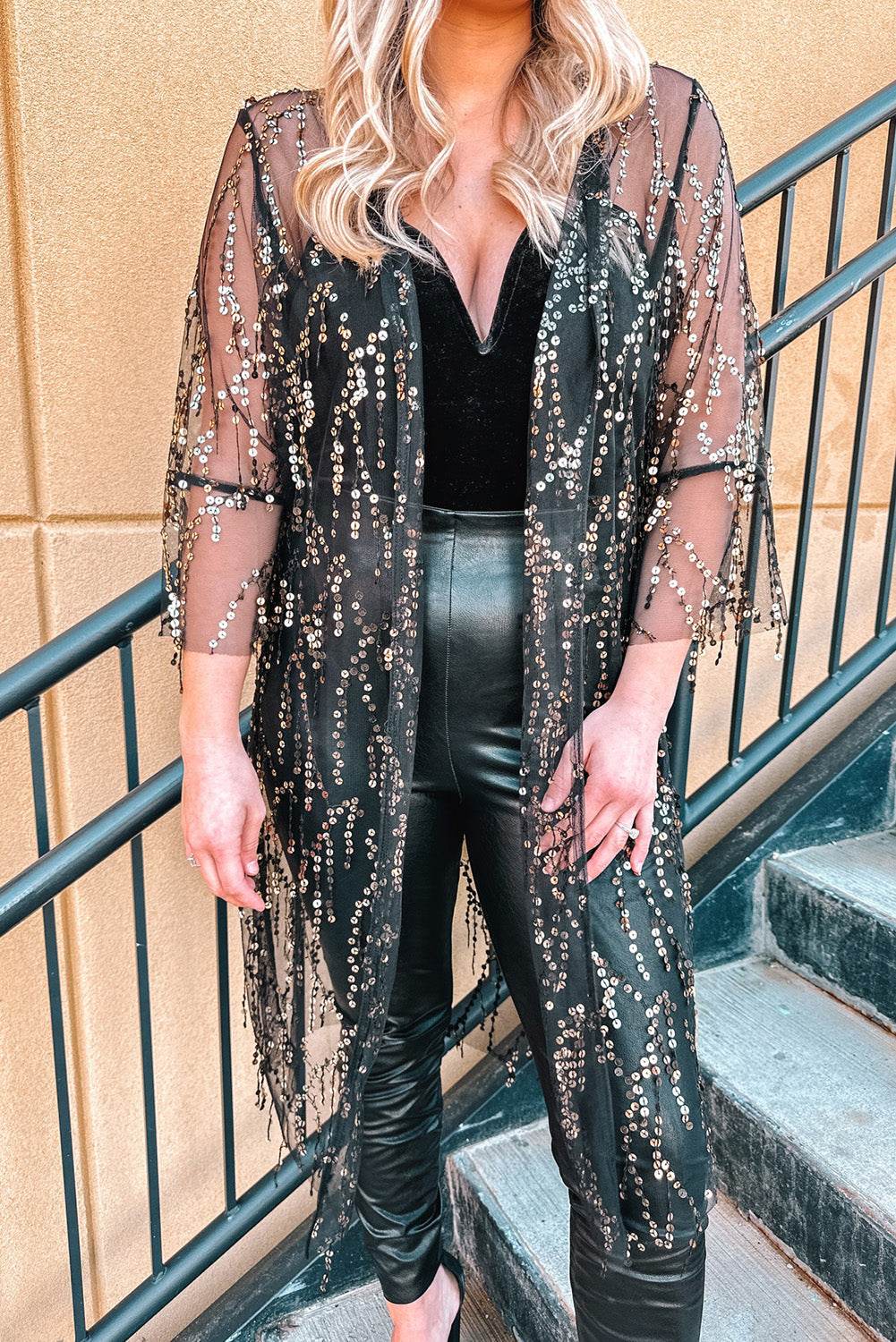 Sequin Open Front Sheer Women Cardigan - Zara-Craft