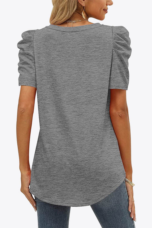 V-Neck Puff Sleeve Women T-Shirt - Zara-Craft