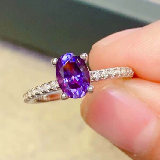 1 Carat Purple Moissanite 4-Prong Women Ring - Zara-Craft