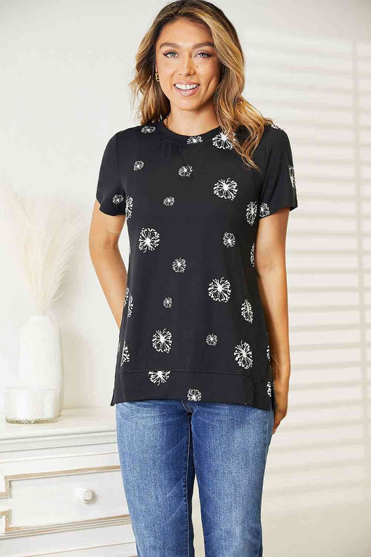 Double Take Dandelion Print Round Neck Women T-Shirt - Zara-Craft