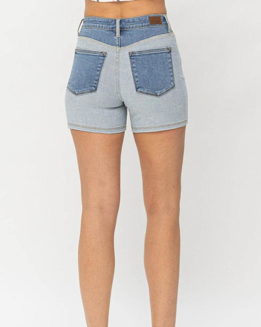 Judy Blue Full Size Color Block Denim Women Shorts - Zara-Craft