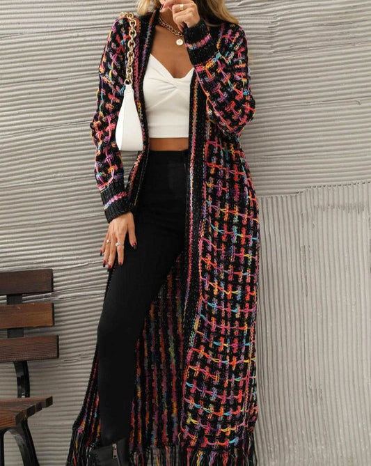 Angel Wings Full Size Multicolored Open Front Fringe Hem Women Cardigan - Zara-Craft