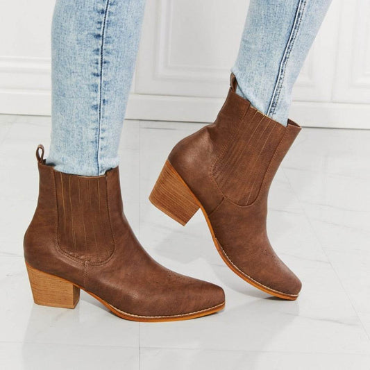 MMShoes Love the Journey Stacked Heel Chelsea Women Boot in Chestnut - Zara-Craft