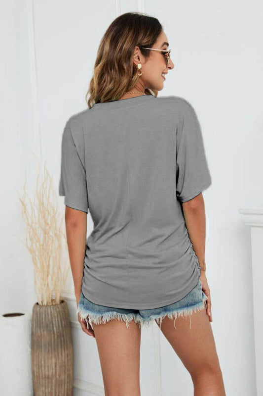 V-Neck Side Ruched Tee Shirt - Zara-Craft