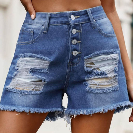 Raw Hem Women Denim Shorts with Pockets - Zara-Craft