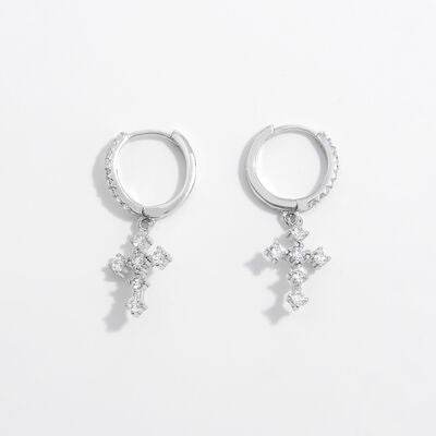 925 Sterling Silver Inlaid Zircon Cross Dangle Women Earrings - Zara-Craft