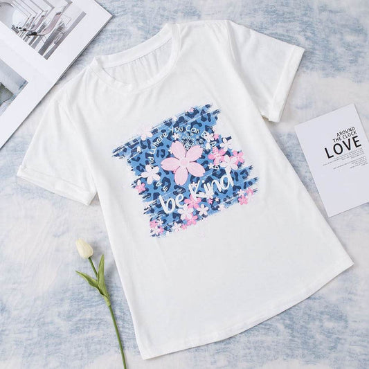 SYNZ Leopard Floral Graphic Round Neck Women T-Shirt - Zara-Craft