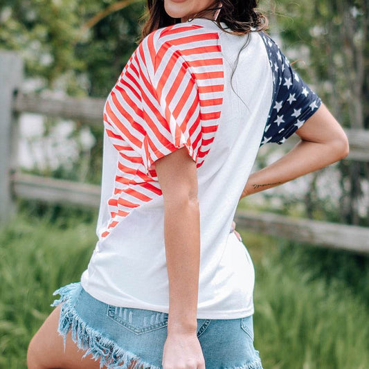 US Flag V-Neck Women Tee Shirt - Zara-Craft
