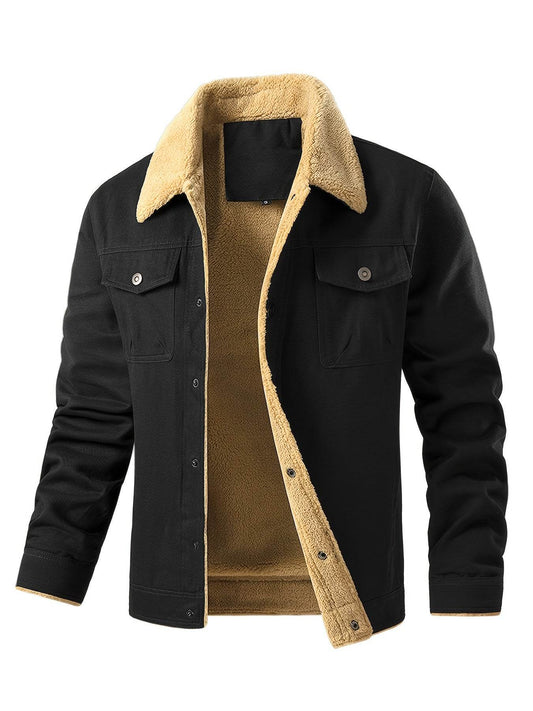 Men's Casual Warm Fleece Flap Pocket Jacket, Chic Cotton Button Up Jacket For Fall Winter - Zara-Craft