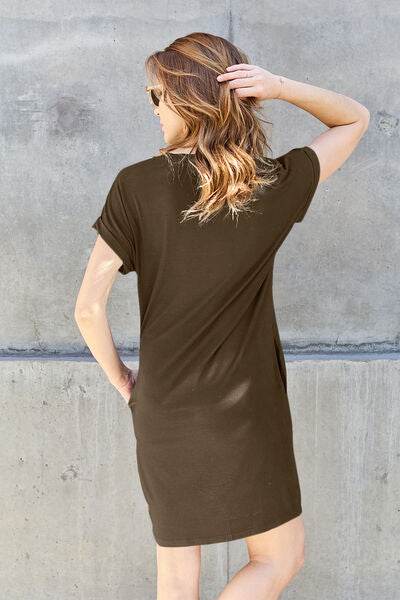 Basic Bae Full Size Round Neck Short Sleeve Women Dress with Pockets - Zara-Craft