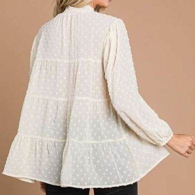 Culture Code Full Size Swiss Dot Smocked Mock Neck Women Blouse - Zara-Craft