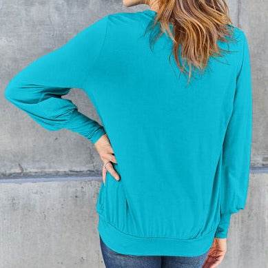 Basic Bae Full Size V-Neck Lantern Sleeve Women Blouse - Zara-Craft