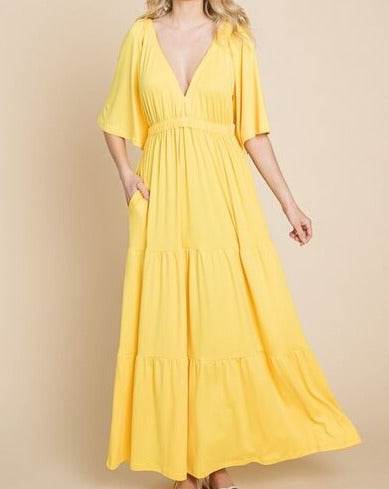 Culture Code Backless Plunge Half Sleeve Tiered Women Dress - Zara-Craft