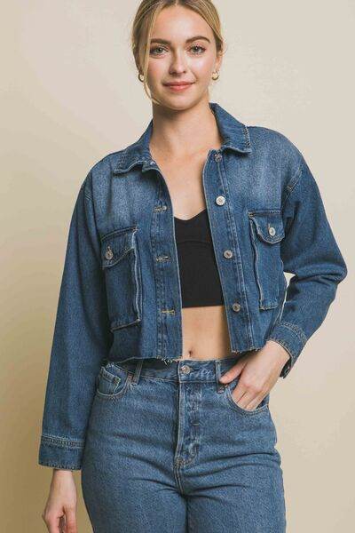 LOVE TREE Raw Hem Button Up Cropped Denim Women Jacket - Zara-Craft