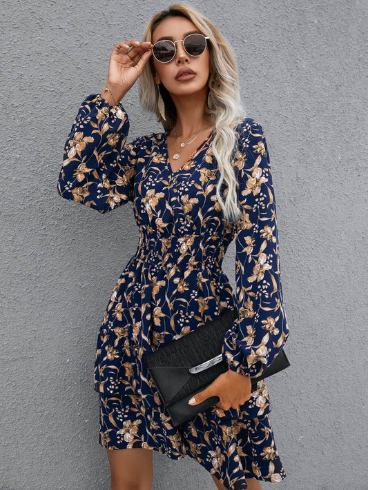 Floral Layered Surplice Balloon Sleeve Women Dress - Zara-Craft